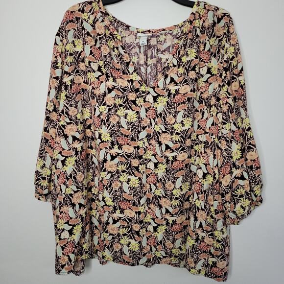 Ava and Viv Blouse Top Women 4X Brown Orange Flowy - Picture 1 of 7